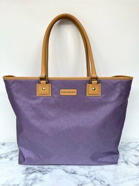 Hartmann purple nylon tote bag leather handles trim travel work bag